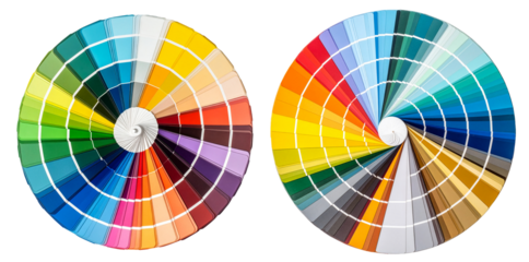 top view of color palette disk sheets isolated on white