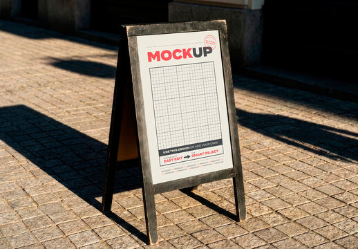 Sandwich Sidewalk Sign on Street Mockup