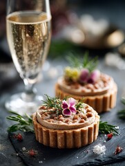 Dessert and drink served at a table with flowers and garnish during a celebration or gathering