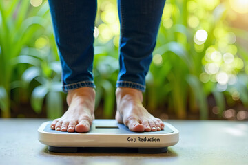Comparing Carbon Dioxide Footprint to CO2 Reduction: Person Standing on Scales