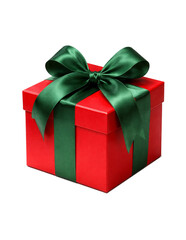 Fototapeta premium Red gift box with green ribbon