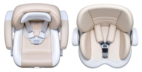 top view of single seat car chair with seatbelt for kids isolated on white