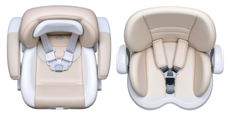 top view of single seat car chair with seatbelt for kids isolated on white