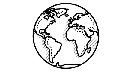 Obraz premium A hand-drawn sketch illustration of planet Earth, showing the continents in a simple black and white line art style.