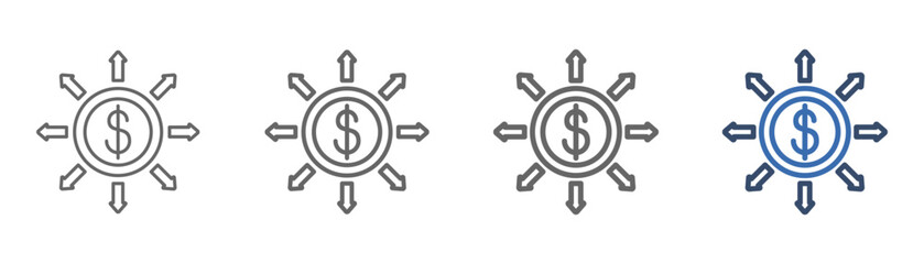 
outline icon set expansion with eight arrows and money design
