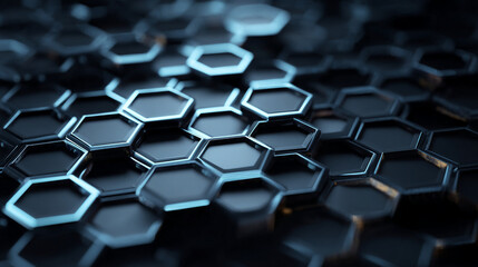 Obraz premium Abstract Futuristic Hexagonal Grid with Glowing Blue Edges and Metallic Texture