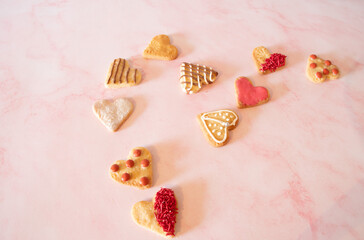 pretty  heart shaped cookies  in  multiples  scatters  copy  space  valentines  wedding  romantic food 
