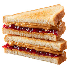 Classic Peanut Butter and Jelly Sandwich Cut Diagonally on White Bread
