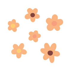Fototapeta premium Group of six delicate orange blossoms for patterns and decor. Beautiful floral elements for spring greeting cards and nature themed art projects.