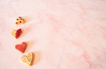 pretty  heart shaped cookies  in  multiples  scatters  copy  space  valentines  wedding  romantic food 