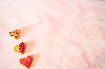 pretty  heart shaped cookies  in  multiples  scatters  copy  space  valentines  wedding  romantic food 