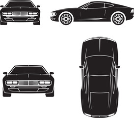blackandwhite car silhouettes in different views