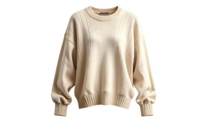Cream-colored, ribbed-panelled, relaxed-fit sweater with long, cuffed sleeves on black