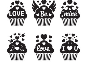 Valentine&rsquo;s Day Cupcake Silhouette Collection with Romantic Quotes