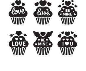 Valentine&rsquo;s Day Cupcake Silhouette Collection with Romantic Quotes