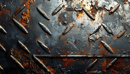 Rusty Metal Diamond Plate Texture Background.