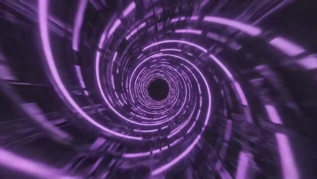 Futuristic Neon Spiral Tunnel with Dynamic Light Patterns and Deep Black Background