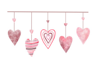 Watercolor Pink Hearts Garland Decoration