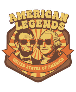 Iconic American legends Lincoln and Washington in sunglasses