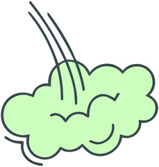 A smiling green cartoon cloud emits three lines from its top in a graphic illustration.