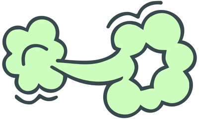 A green cloud shaped like a bone emits smoke on a plain background with abstract lines.