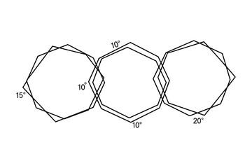 Geometric illustration of three overlapping decagons rotated by different degrees vector graphic