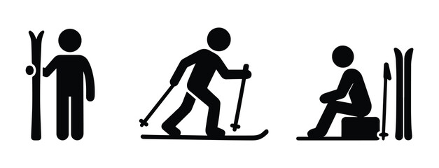 Skier icon isolated stickman, person on skis. Winter sport pictogram.