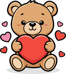 Cute Valentine Teddy Bear Holding Heart Illustration With Bright Bold Colors