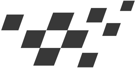 A graphic illustration of black squares arranged in a staggered diagonal pattern on a white background