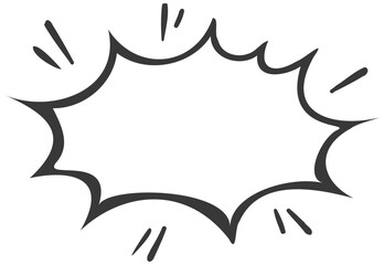 A comic book style speech bubble illustration with motion lines is depicted in a graphic design.