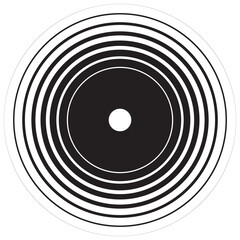 A graphic illustration of concentric black and white circles forming a target-like pattern on a plain background