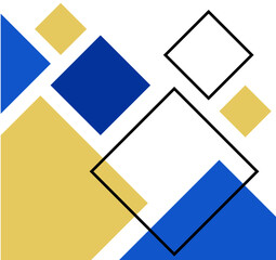 The geometric shapes including squares and rectangles are arranged artistically on a plain background.