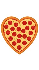 A heart-shaped pizza is presented. Pepperoni adorns the top, alongside a sprinkle of herbs and cheese, ready to eat, simple