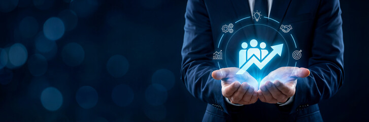Upskilling for future skills. A glowing growth chart and skill icons, symbolizing continuous upskilling, workforce development, innovation and future ready capabilities in a digital economy.