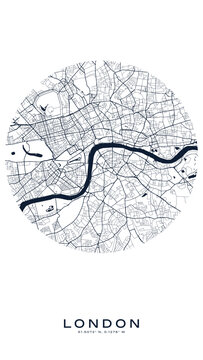 Minimal map of London in the United Kingdom of London City One Color Map, Vector Outline Version, ready for color change.