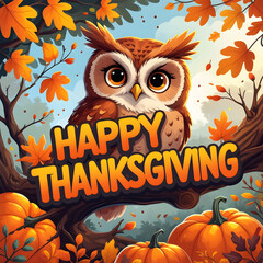Happy thanks giving card with owl