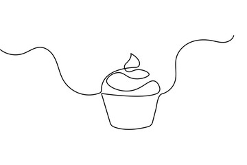 One line drawing of a birthday cake with candles in minimalist style isolated on white background