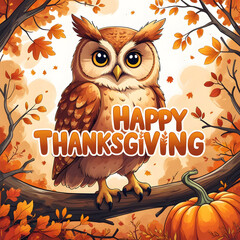 Happy thanks giving card with owl