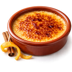 Rare Crema Catalana, caramelized sugar top, white background
