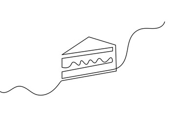 One line drawing of a birthday cake with candles in minimalist style isolated on white background