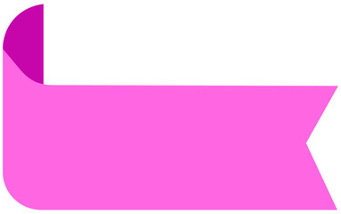 A pink ribbon banner decoration is curled up on a white background