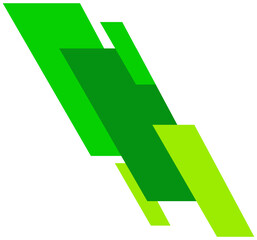 A vibrant green abstract illustration of layered shapes on a white background