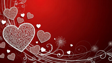 Valentines day background with white hearts on red gradient