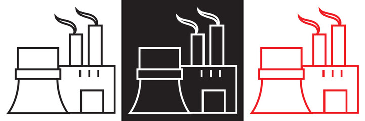 Factory Industry Icons Set in Red Black. Minimal factory and manufacturing icons production, automation, and energy concepts, presented as clean vector illustrations in black, white EPS10/AI.
