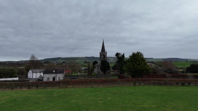 Aerial View of St Bridget&rsquo;s Church and Cemetery in Attanagh, County Kilkenny, Ireland (4K Drone Footage)