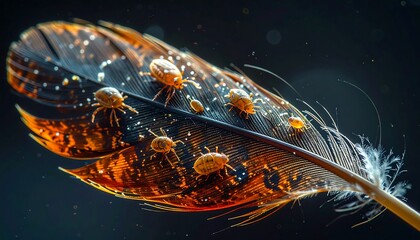 Macro View of Mites on Feather.