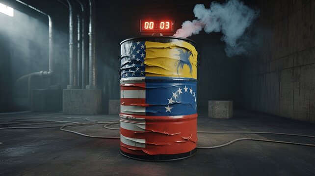 A visual representation of the tense political and economic relationship between the USA and Venezuela.