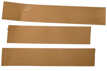 Three Brown Packaging Tape Strips on White Background for Sealing, Wrapping, and Craft Projects