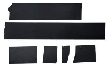 Black Tape Strips And Rolls On Clear Background For Packaging, Shipping, And Crime Scene Theme