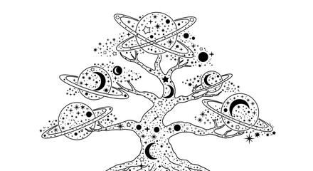 surreal cosmic tree representing universe and imagination illustration